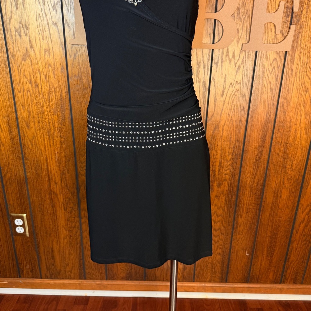Lipstick Halter Mini Dress Womens M Black Y2K McBling Rhinestone Punk Grunge USA - Picture 3 of 7